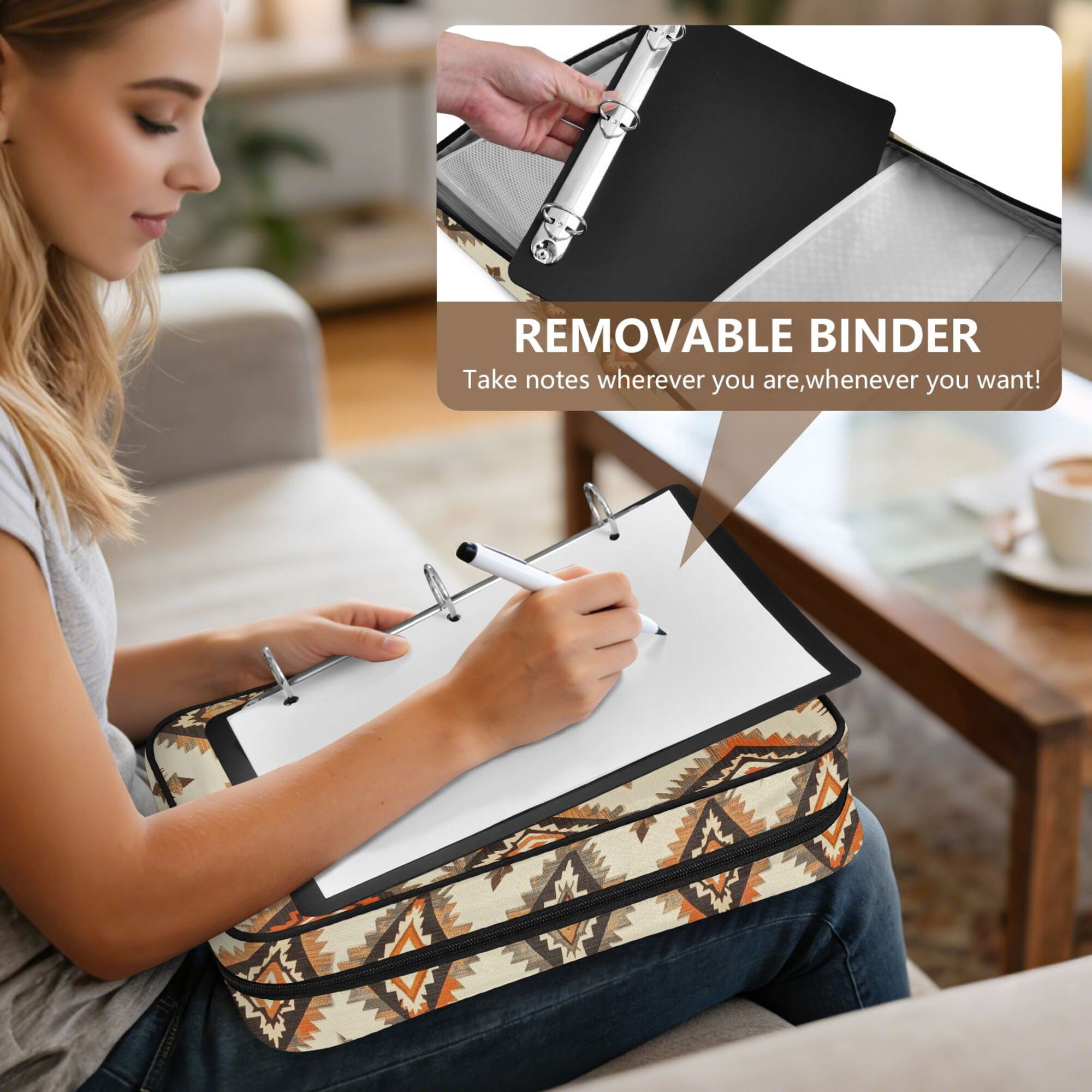 FORMRS Accordion File Folder A4 Size 7-Pocket Expanding Document Organizer Bag with 3 Ring Binder, Geometric Designs