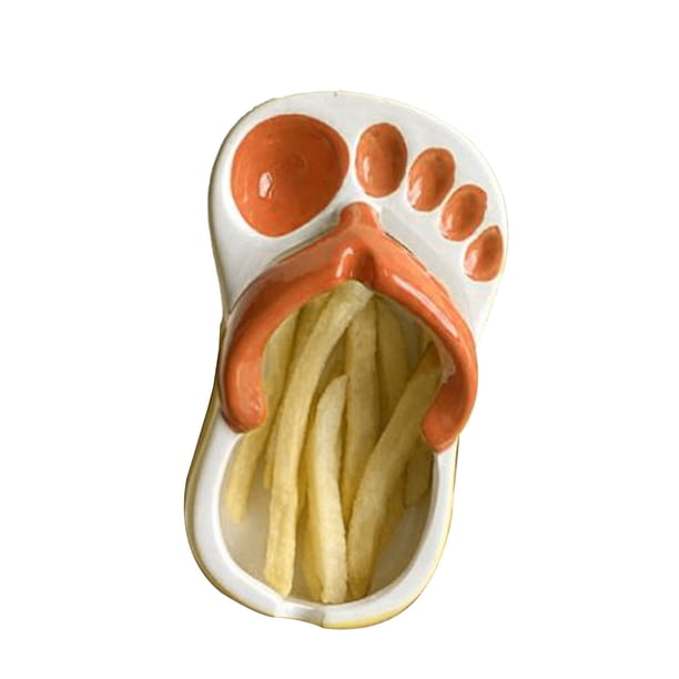 Plato De Cerámica Para Papas Fritas Chanclas Lindas Plato Para Papas Fritas Lindo Tazón De Cerámica Chanclas En Forma De Merienda Chip Salsa De Soja Plato Para Servir Plato De Tazón Naranja
