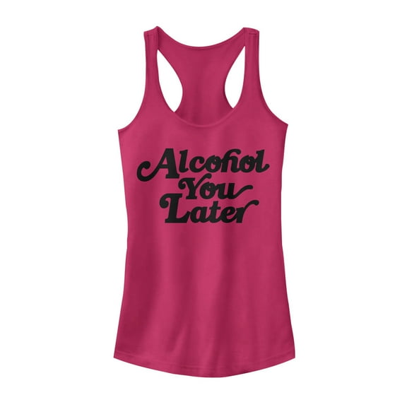 Junior's CHIN UP Alcohol You Later  Racerback Tank Top Dark Pink Medium