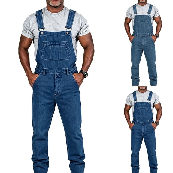 YABCSAZ Mens Denim Bib Overalls Classic Jean Work Pants Adjustable Straps Multi Pocket Utility Coveralls Relaxed Fit Button Front Carpenter Bib Pants for Men Work Farm Outdoor Casual Streetwear