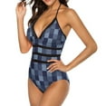 thumbnail image 5 of One Piece Swimsuit Women Tummy Control - V Neck Blue Gingham Buffalo Check Halter Swim Suits for Women 2025, Padded Full Coverage Bathing Swim Suit for Women, 5 of 7