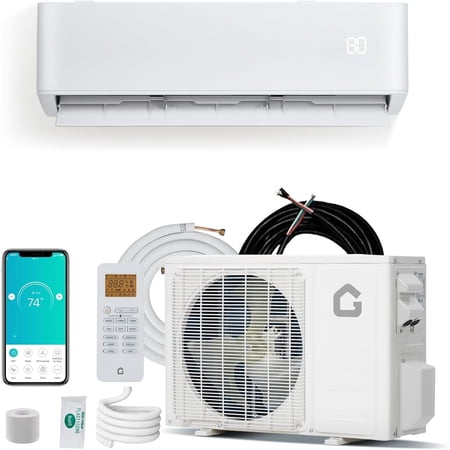 9000 BTU Mini Split Air Conditioner & Heat Pump, 19 SEER2 Inverter, WiFi & Alexa Enabled, Pre-Charged Ductless AC System, Ultra-Quiet, 208-230V, Cools & Heats Up to 1,250 Sq.ft