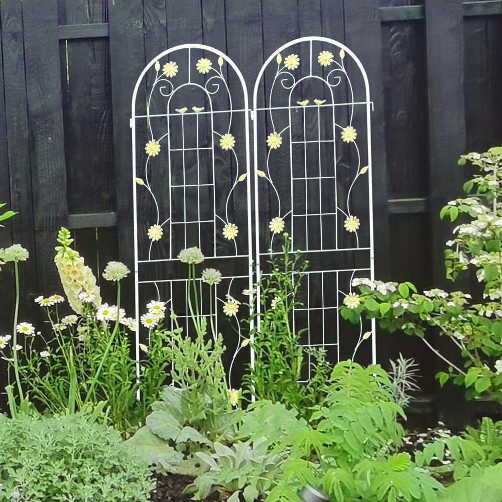 Tcbosik 2 Pack Garden Trellis for Climbing Plants, 71" x 19.7" Rustproof Metal Flower Trellis, Outdoor Climbing Rose Trellis Cucumbers Support, Decorative Trellis for Courtyard, Lawn, Cream White