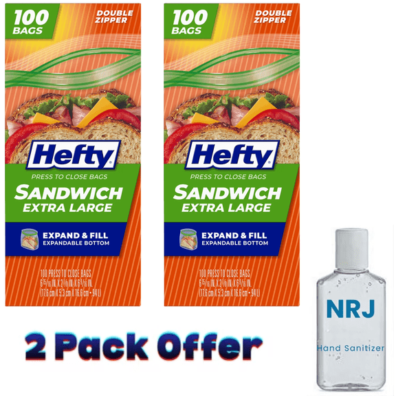 Hefty Press to Close Extra Large Sandwich Food Storage Bags, 100 Count
