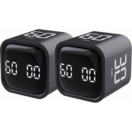 2Pcs Rotating Pomodoro Timer 5,10,30, 60 Minutes Preset,Desk Productivity Flip Timer, Visual Cube Countdown Stopwatch,Custom Modes/Vibration/High/Low Volume,ADHD Timers, for Study, Work, Kitchen