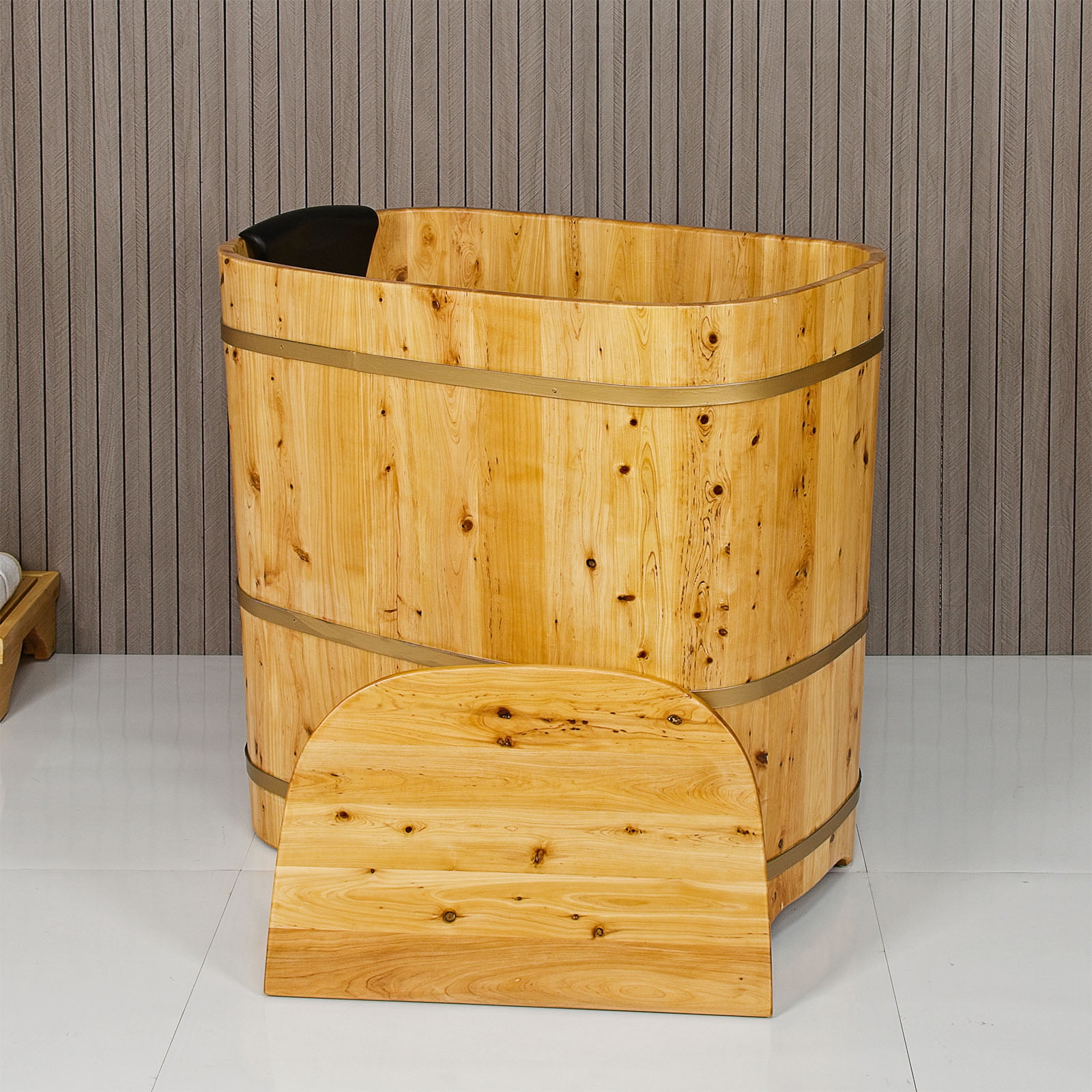JRYTIN  34” Handcrafted Cedar Wood Japanese Soaking Tub with Lid Deep Soaking Experience Portable Square Freestanding Wood Tub