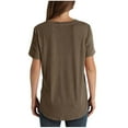 thumbnail image 3 of USSUMA Tops for Women Trendy Women's Fashion Solid V-Neck Short Sleeves Casual T-Shirt Top Trendy Coffee Polyester XL, 3 of 6