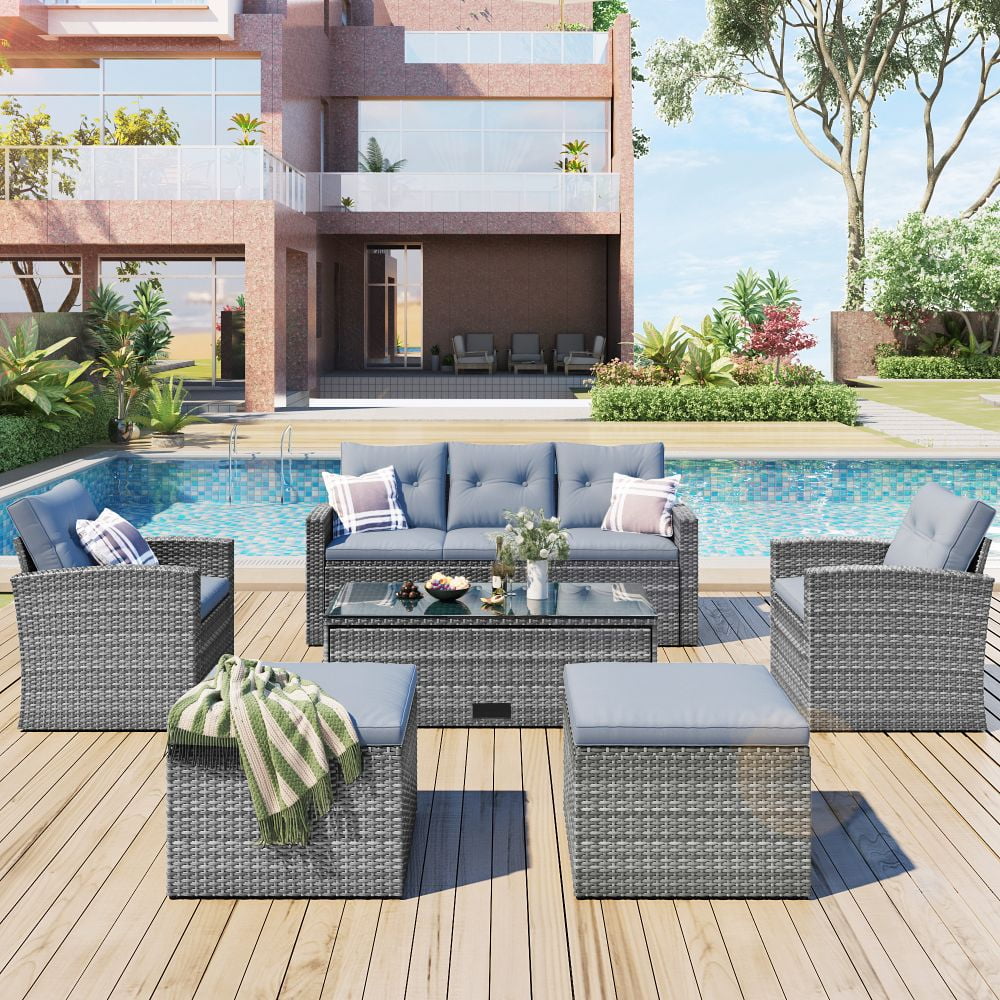 Abrihome 6piece Light Gray AllWeather Wicker PE rattan Patio Outdoor