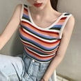 thumbnail image 3 of Women Rainbow Stripe Tank Tops Summer Ladies Knitted Slim Fit Korean Style Ladies Vest, 3 of 5