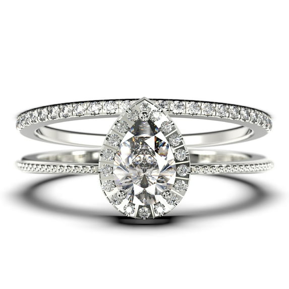 Art deco 1.75 Carat Vintage Pear Cut Diamond Moissanite Engagement Ring Set, Wedding Ring in 925 Sterling Silver With 18k White Gold Plating Gift For Her Promise Ring Anniversary Ring