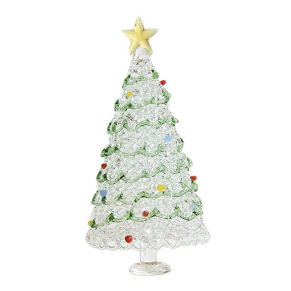 Selrti Glass Christmas Tree Mini Tabletop Xmas Tree Figurine with Star Topper for Winter Holiday Table Mantel Shelf Home Decoration