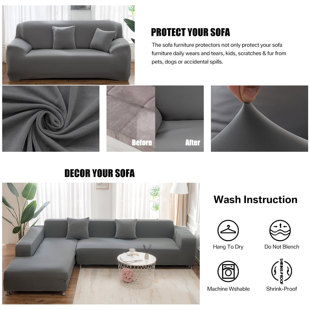 Sofa Slipcover L Shape Sofa Cover Non Slip with Elastic Bottom Furniture Protector Cover Solid, Gray