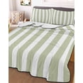 thumbnail image 3 of Quilts Twin Size Bedding Set, Sage Green Striped Lightweight Quilted Comforter, Modern Farmhouse Sage Green White Stripes Soft Bedspread Coverlet with Pillow Covers for All Season, 68" x 86", 3 of 7