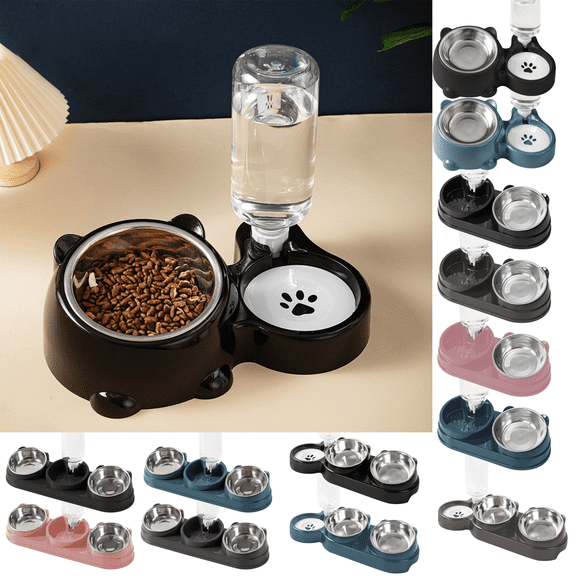 CuiLiyq Pet Feeders and Water Dispenser,Removable Bowl and Automatic Water Dispenser, Pet Feeder and Waterer for Cats and Dogs (Black)