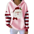 thumbnail image 2 of CAIVO Sweatshirts Women Ribbed Hoodie Soft Comfort Adjustable Drawstring Front Pocket Cute Santa Face Print Striped Sleeve Patchwork Pullover Hoodie Christmas Holiday Casual Streetwear Vacation Tops, 2 of 4