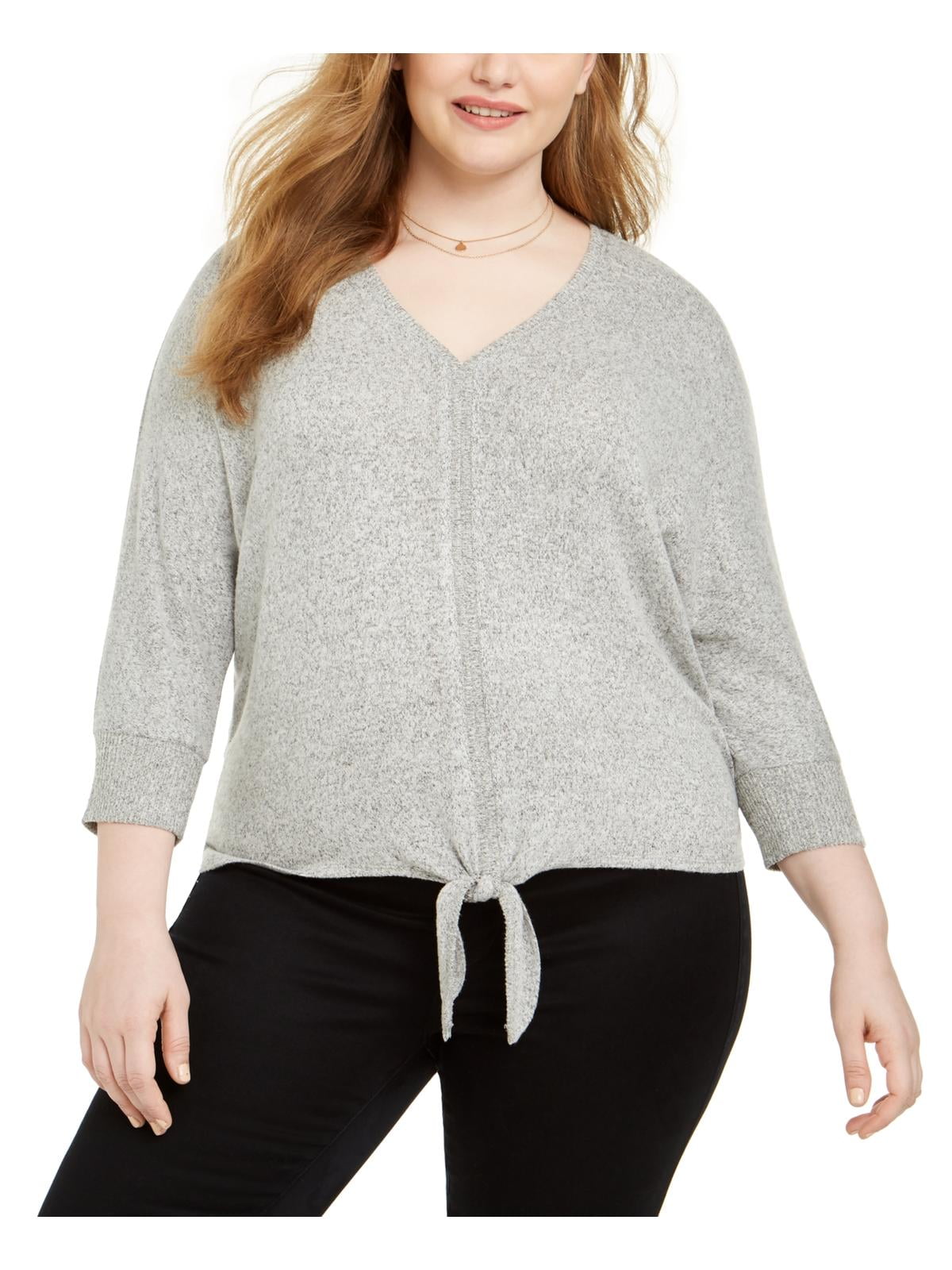 Tie Hem Lightweight Sweater Gray 