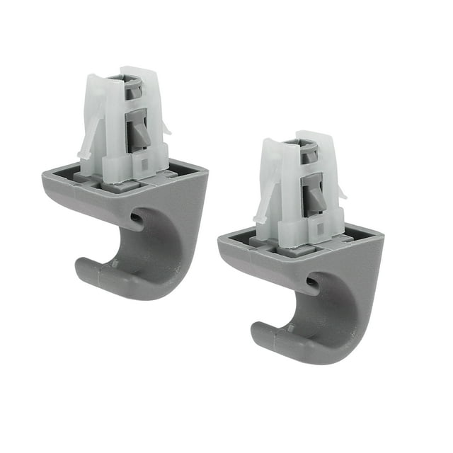2pcs gray car plastic sun visor hook clip bracket retainer 74348-33040 for Toyota Highlander and other compatible Toyota models. Made of durable plastic, these clips securely hold sun visors in place and are easy to install. Ideal as an interior car accessory and visor organizer. Package includes two clips.