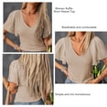 thumbnail image 3 of Top de manga corta con volantes para mujer, camisa de manga corta holgada de moda con cuello en V de poliéster para primavera y verano, 3 of 6