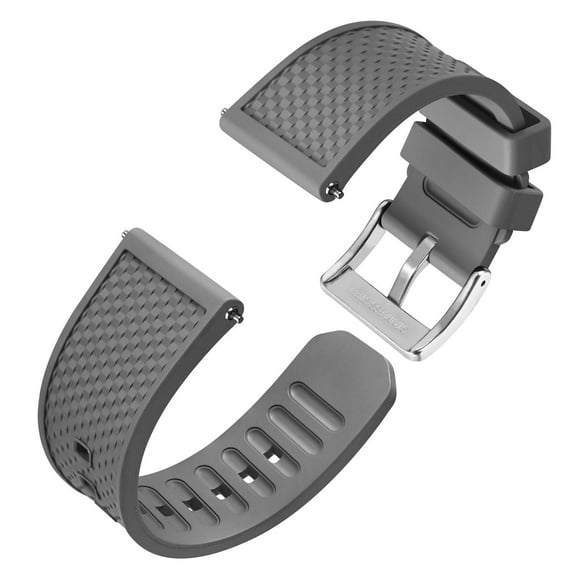 Fluoro Rubber Watch Strap,22mm Quick Release Textured Grid Watch Band with Matte Stainless Steel Buckle,Grey in Silver Buckle