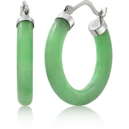30mm Dyed Green Jadeite Sterling Silver Hoop Earrings