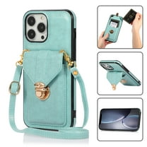 Crossbody Wallet Women Case for iPhone 13 Pro Max,[RFID Blocking] Credit Card Holder with Should Strap,Premium PU Leather Purse Metal Buckle Folio Flip Cover For iPhone 13 Pro Max, Green