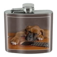 thumbnail image 1 of Boxer Puppy Dog Sleeping on Guitar Stainless Steel 5oz Hip Drink Kidney Flask, 1 of 4
