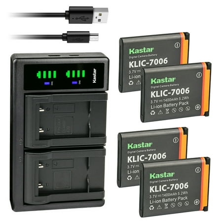 Kastar 4-Pack KLIC-7006 Battery and LTD2 USB Charger Compatible with Kodak Easyshare M750 Easyshare M873 Easyshare M883 Easyshare M5350 Easyshare M5370 Easyshare Mini Easyshare Mini M200 Camera