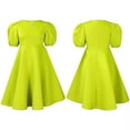 thumbnail image 2 of Elegant V Neck Pleated Midi Dress Balloon SleeveLong Summer Dresses for Women, 2 of 8