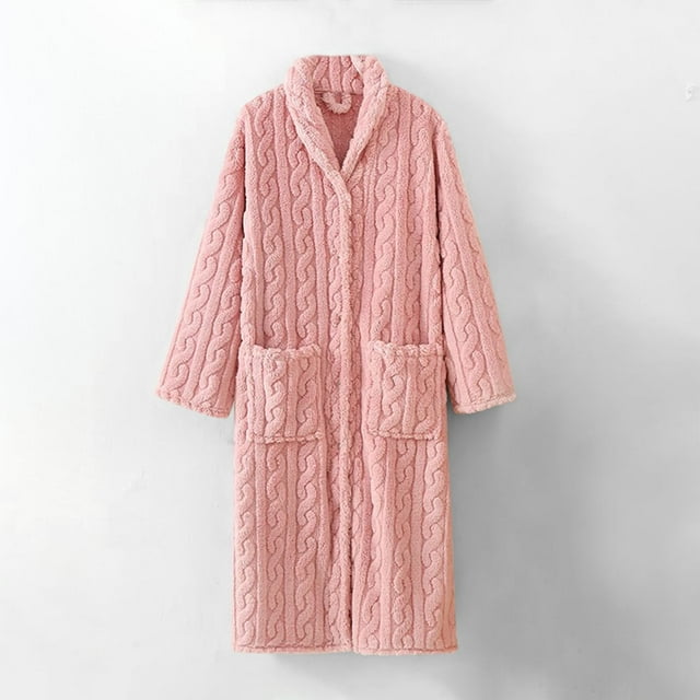 Womens Long Fleece Robe Fuzzy Cozy Warm Bathrobe Shawl Collar Spa Robe Laddies Textured House Coat