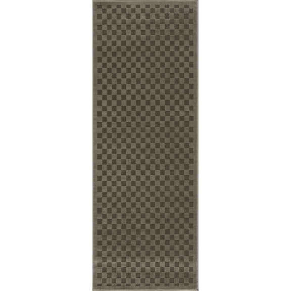 BoutiqueRugs Washable Green Checkered 10ft Runner Rug Contemporary Gaiwan Hallway Kitchen Corridor Stairway Laundry Room 2'7" x 10' Easy Clean Stain Resistant