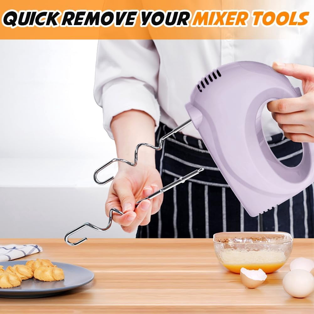 KitchenKey Handmixer Electric Handheld - 5 Speed Portable Kitchen Mixer Electric with 5 Stainless Steel Accessories Whisk, Food Beater for Whipping Mixing Cookies(Violet)