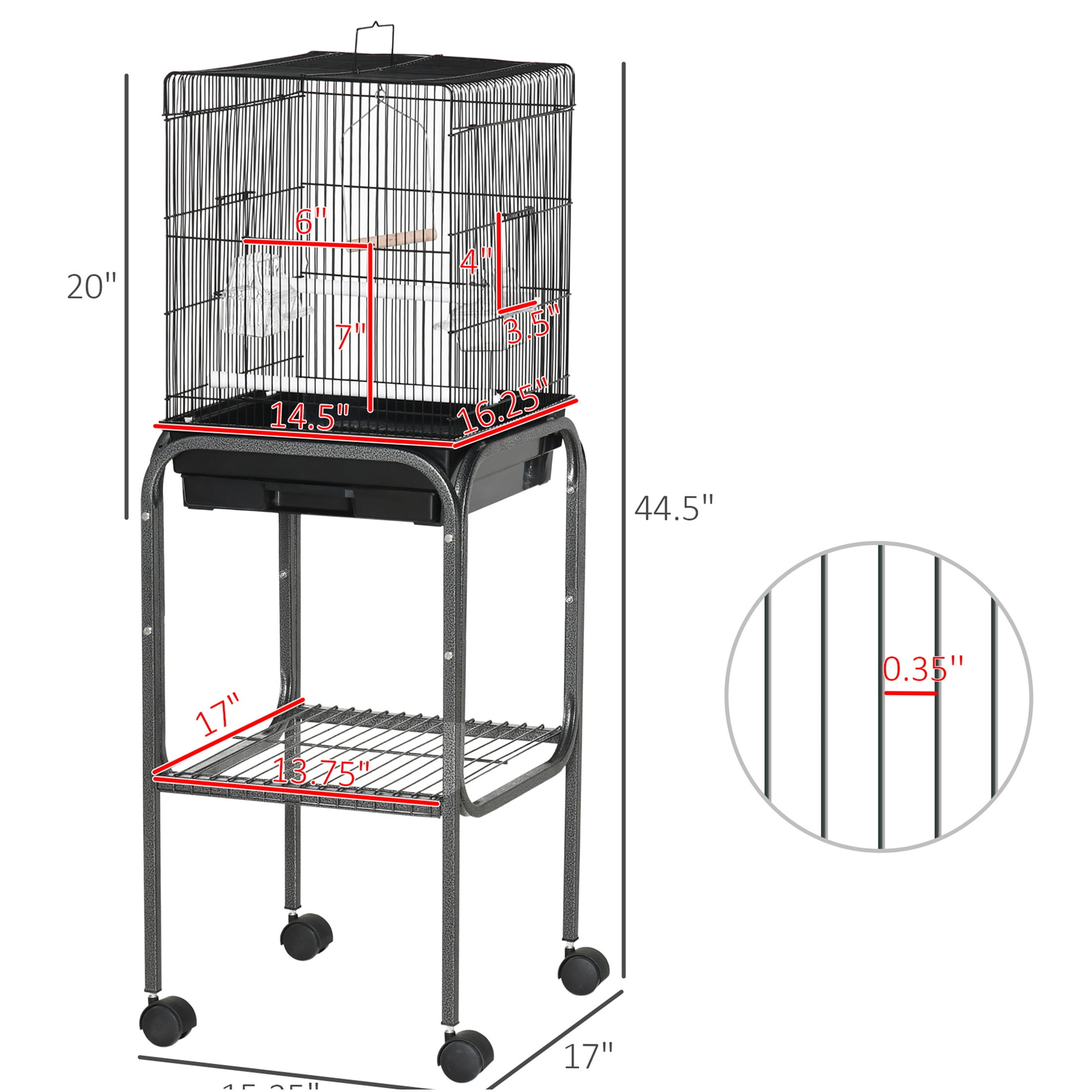 JERFIT 70'' Large Black Metal Bird Cage with Rolling Stand, Flight Parrot Cage Aviary for Parakeets Finches Cockatiels, Bird House with Feeder Doors & Slide-Out Tray