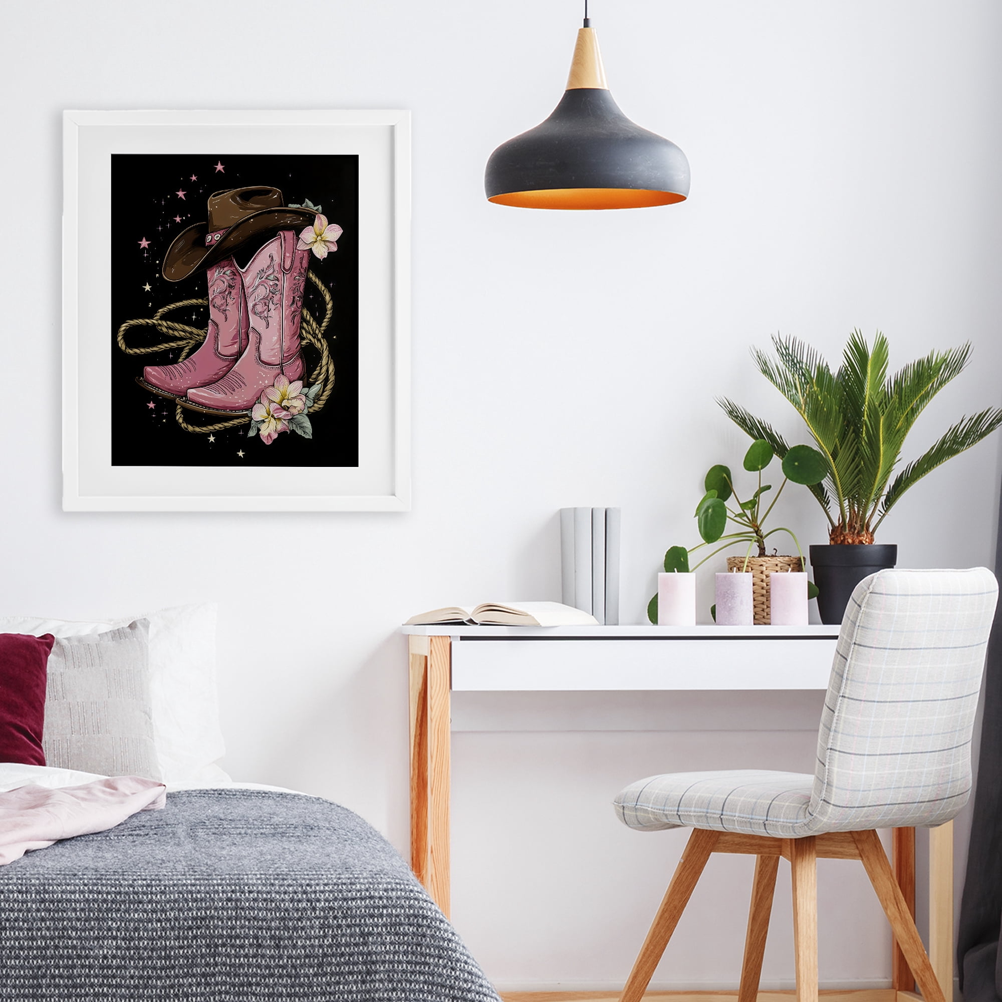 Stupell Industries Western Chic Pink Boots White Framed Print Under Glass, design by Creative Studio