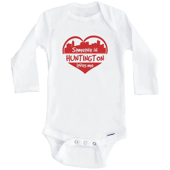 Someone in Huntington Loves Me Huntington West Virginia Skyline Heart One Piece Baby Bodysuit (Long Sleeve), 0-3 Months White