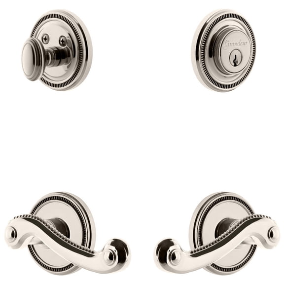 Grandeur 834662 Soleil Solid Brass Left Handed Single Cylinder Keyed Entry Leverset And