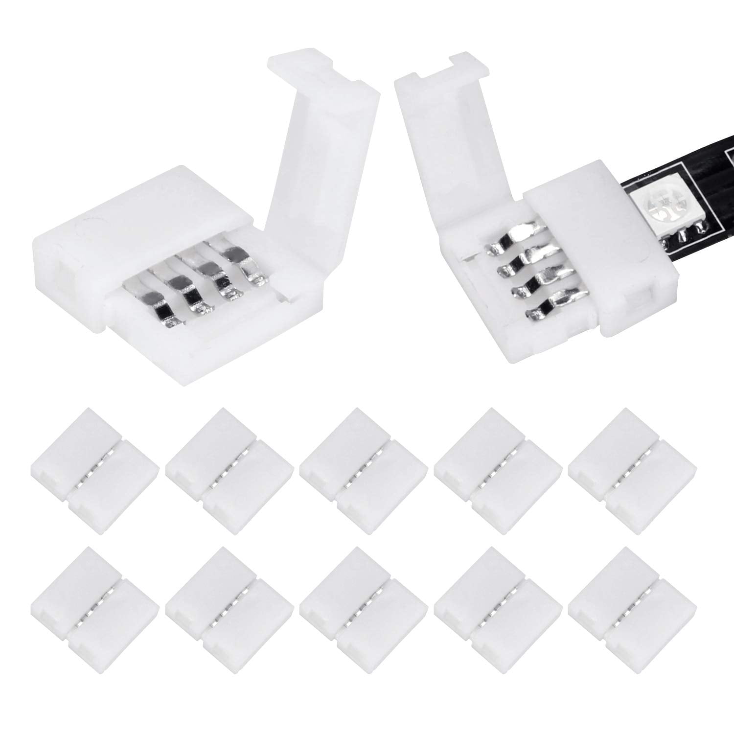 10Packs 4-Pin RGB Light Connectors 10mm Unwired Gapless Solderless Adapter Terminal Extension for SMD 5050 Multicolor LED Strip (10Pack 4PIN RGB Connector) Walmart.com