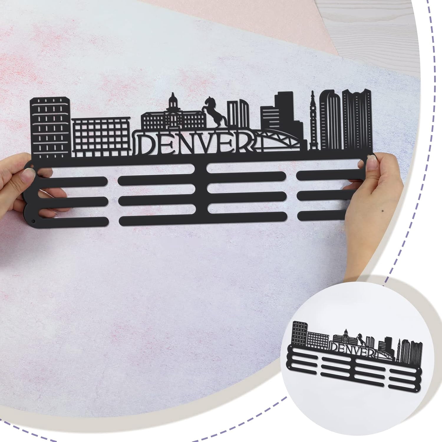 1Set Denver Cityscape Medal Hanger Display Sports Medal Display Rack for 60+ Medals Trophy Holder Awards Ribbon Holder Display Wall Hanging Athlete Gift