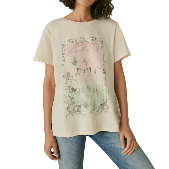 Lucky Brand Women's Grateful Classic Tee (Marshmallow, Large)