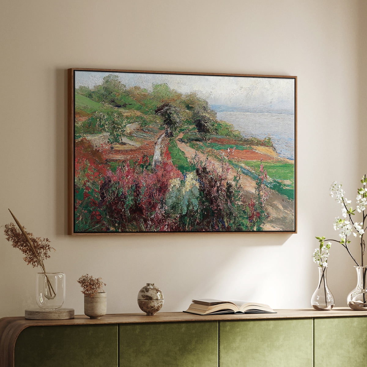 Vintage Landscape-CCXXXIX By Wexford Home Framed in Walnut Wood Gallery Wrapped Canvas 27 in. x 41 in.