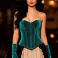 thumbnail image 6 of Women's Emerald Green Velvet Jacquard Strapless Corset Sweetheart Bust Steel Boned Waist Trainer for Victorian Renaissance, 6 of 7