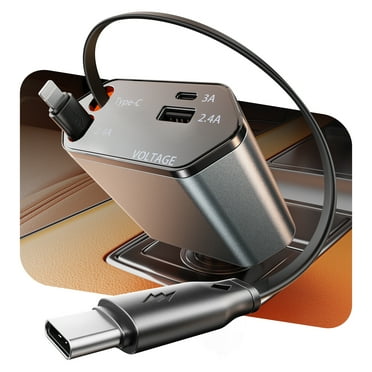 GUSGU 100W 4-in-1 Retractable Car Charger with USB C/Lightning Cable, PD30W