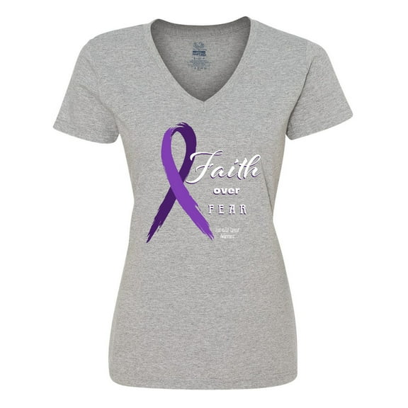 Inktastic Testicular Cancer Awareness Faith over Fear Women's V-Neck T-Shirt