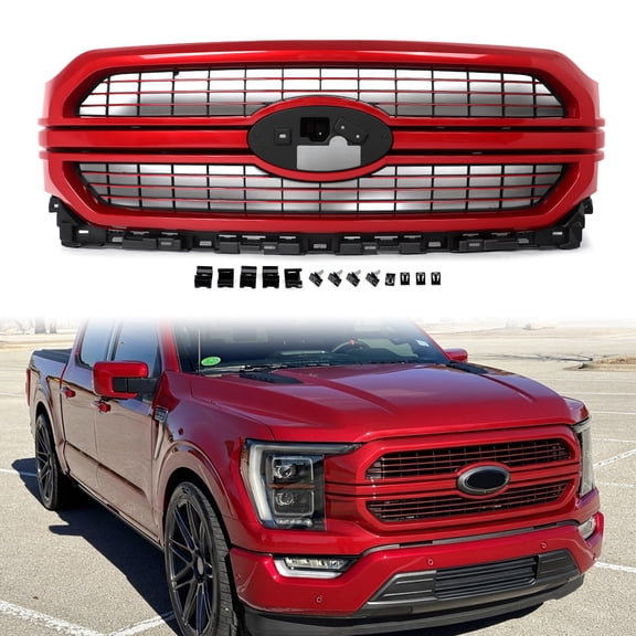Rapid Red Limited Style Front Bumper Grille Grill Assembly For Ford 2021 2022 2023 F-150 F150