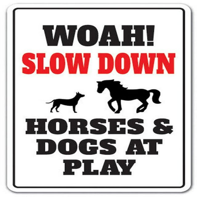 SignMission Z-A-Slow Down Horses & Dogs 10 in. Slow Down Horses & Dogs At Play Aluminum Sign - Animal Speed Limit Driving