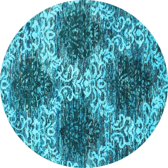 Ahgly Company Indoor Round Abstract Light Blue Contemporary Area Rugs, 4' Round