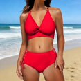 thumbnail image 2 of QURATI Swimwear Bikini Sets for Women High Waist Summer Beach Swim Bathing Suits V Neck 2 Piece Swimsuit Red M, 2 of 6