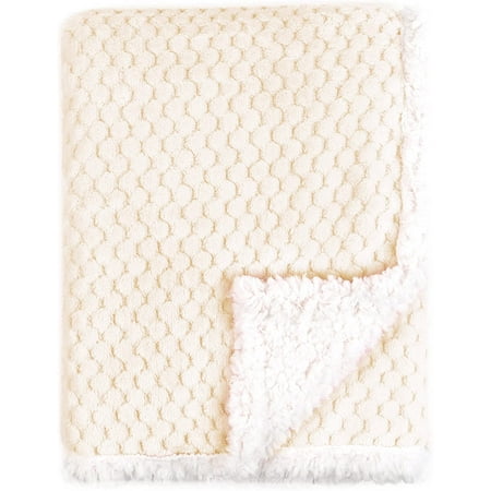 Tadpoles Popcorn Plush and Sherpa Ultra-Soft Baby Blanket - Cream