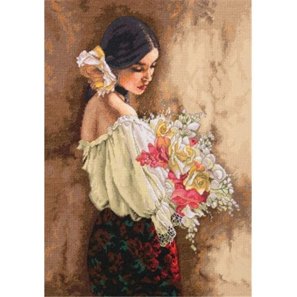 Dimensions 70-35274 Gold Collection Woman With Bouquet Counted Cross Stitch Kit-11&apos;&apos;X15&apos;&apos; 18 Count