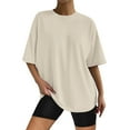 thumbnail image 1 of MPWEGNP T-Shirt Ample à Manches Courtes pour Femmes, Couleur Unie, Col Rond, Haut d'Été Décontracté, Beige TTG, 1 of 3