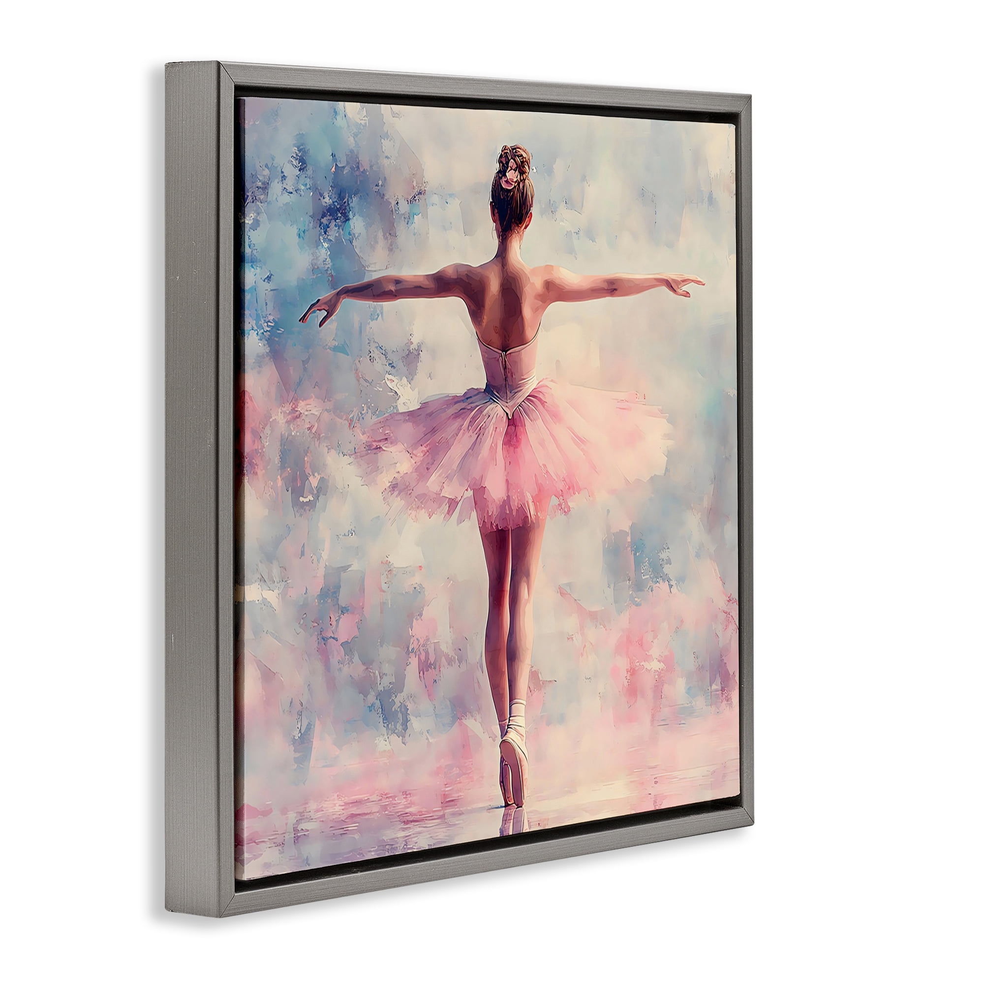 Stupell Industries Elegant Ballet Dancer in Motion Gray Framed Floater Canvas Wall Art, design by Creative Studio